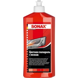 Sonax Polish & Wax Color - Цветной полироль с воском + карандаш (красный), 500 мл
